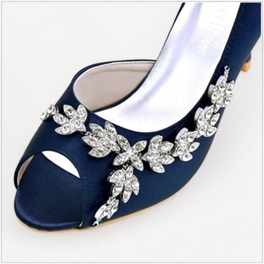 Navy Embellished Peep-Toe Heels. Size 8. - Picture 4 of 9